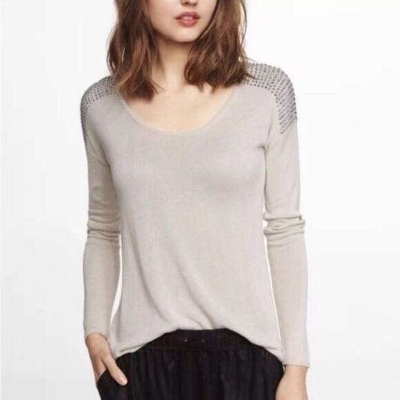 Y2k Express Women's XS Beige rhinestone sweater top Cocktail Evening - Picture 1 of 8